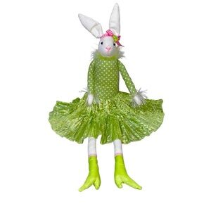 Green Polka Dot Bunny Doll Long Legs 23” Weighted Bottom Shelf Sitter Wired Ears